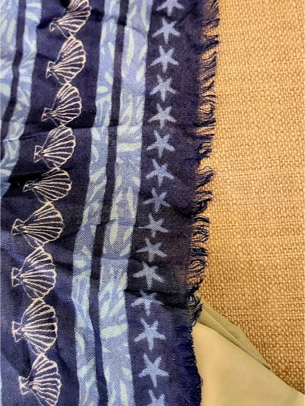 Vera Bradley Soft Fringe Scarf Turtle Dream Blue & Cream NWT